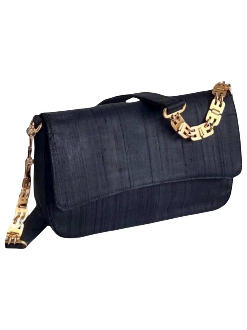 Vintage Bally Baguette Shantung Silk & Chain shoulder bag purse